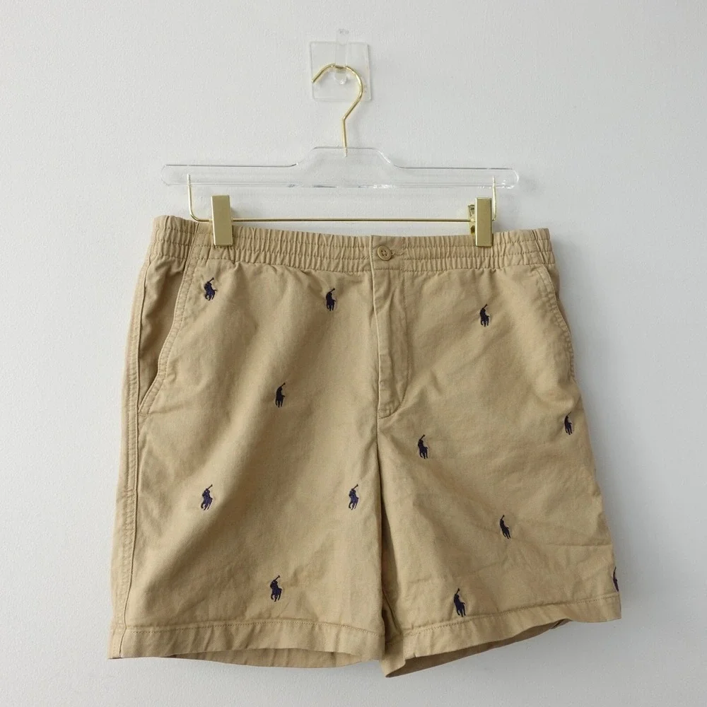 Polo Ralph Lauren Boys 20 Tan Khaki Logo Allover Shorts Simple Basic Summer 30x5